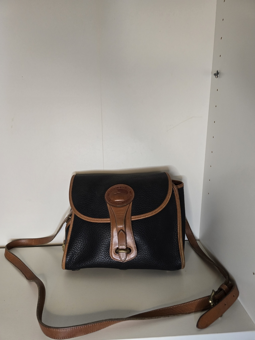 Dooney & Bourke Black Pebble Leather Crossbody with Tan Trim